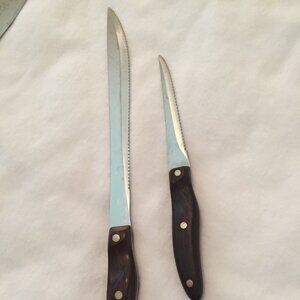 Vintage Cutco 1023 Carver & 1021 Trimmer Brown Swirl Handle Knives Lot of 2